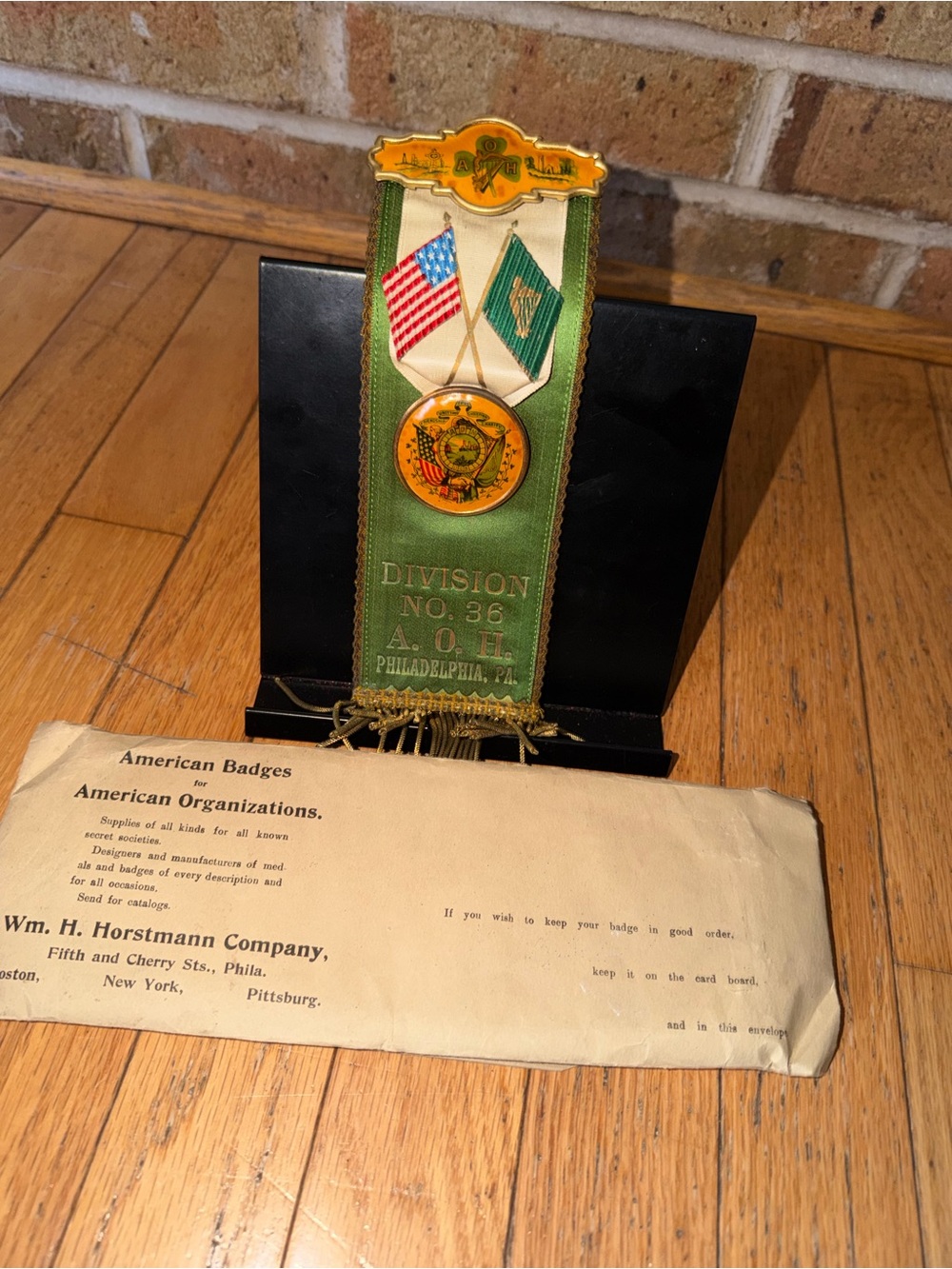 Vintage Green and Gold Division Ribbon Badge by